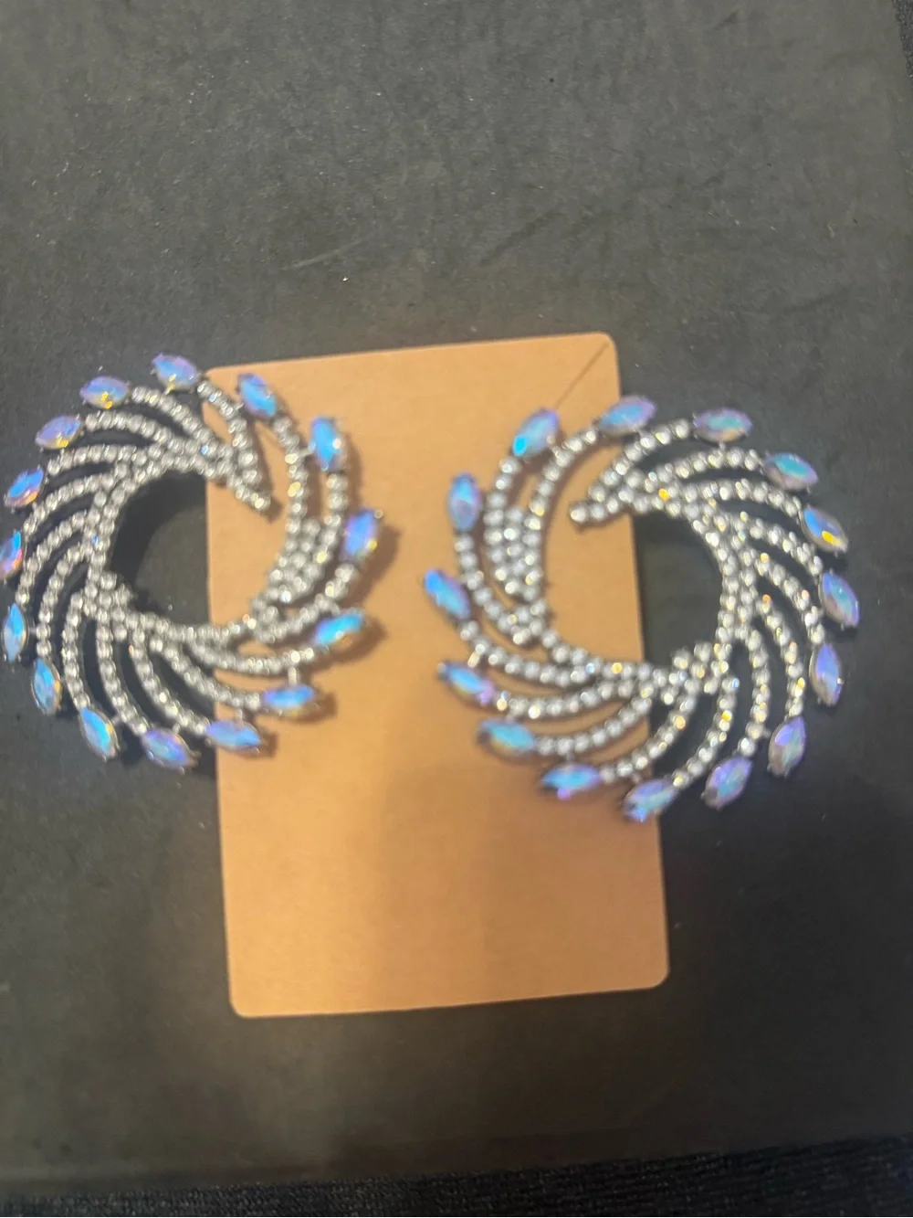 Iridescent Crystal Swirl Statement Earrings - Women Jewelry